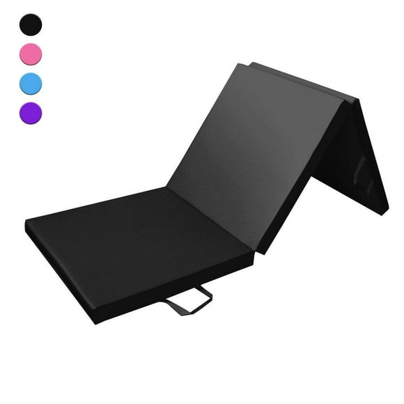 Kunova (TM) Black Exercise Tri-Fold Gym Mat Fitness Mat w/PU Leather for Gymnastics, Yoga, Aerobics, Martial Arts, Lightweight and Portable Tumbling Mats
