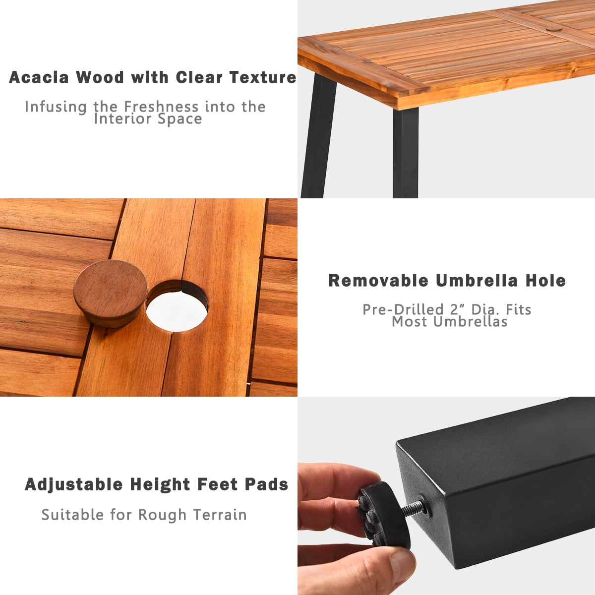 Costway Acacia Wood Outdoor Dining Table Patio Rectangle ...