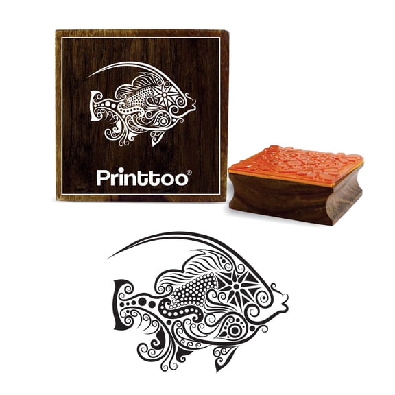 Printtoo Scrap-booking Fish Pattern Wooden Rubber Stamp Crafting Square Stamps-2 x 2 Inches
