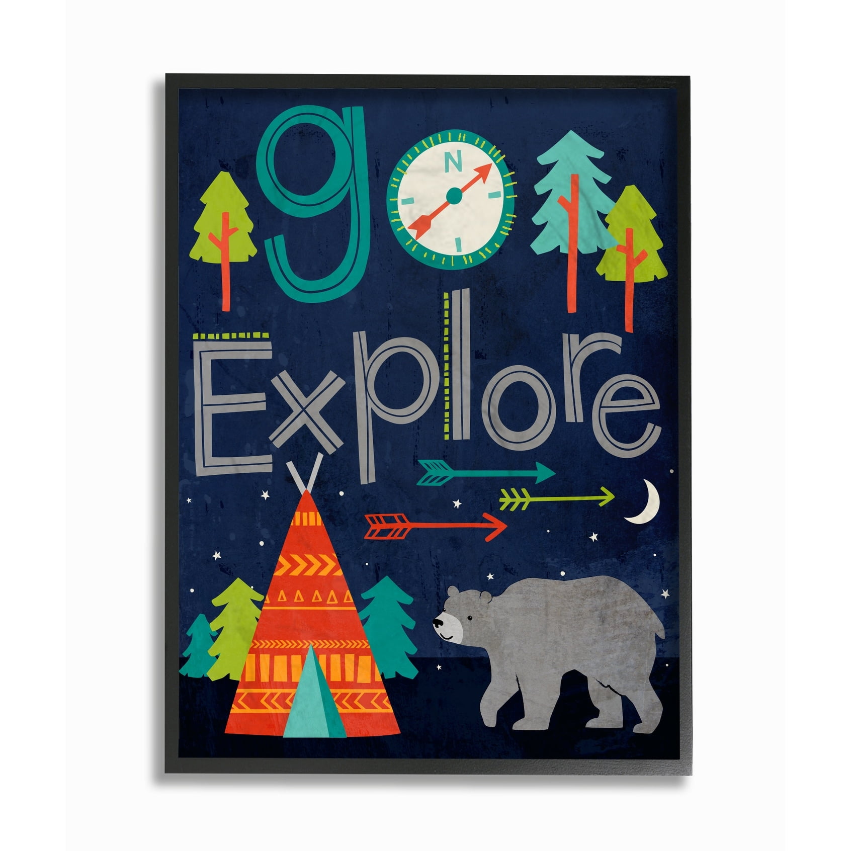 Stupell Industries Go Explore Night Time Tee Pee with Bear, 24 x 30,Design by Elizabeth Silver