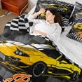 thumbnail image 4 of Homewish Yellow Sport Car Bedding Comforter Set 7-Piece for Kids Children Teens,Car Theme King Bedding Sets,Geometric Plaid Gird Ultra Soft Bed Sheets,Lightweight Room Decor,Reversible, 4 of 8