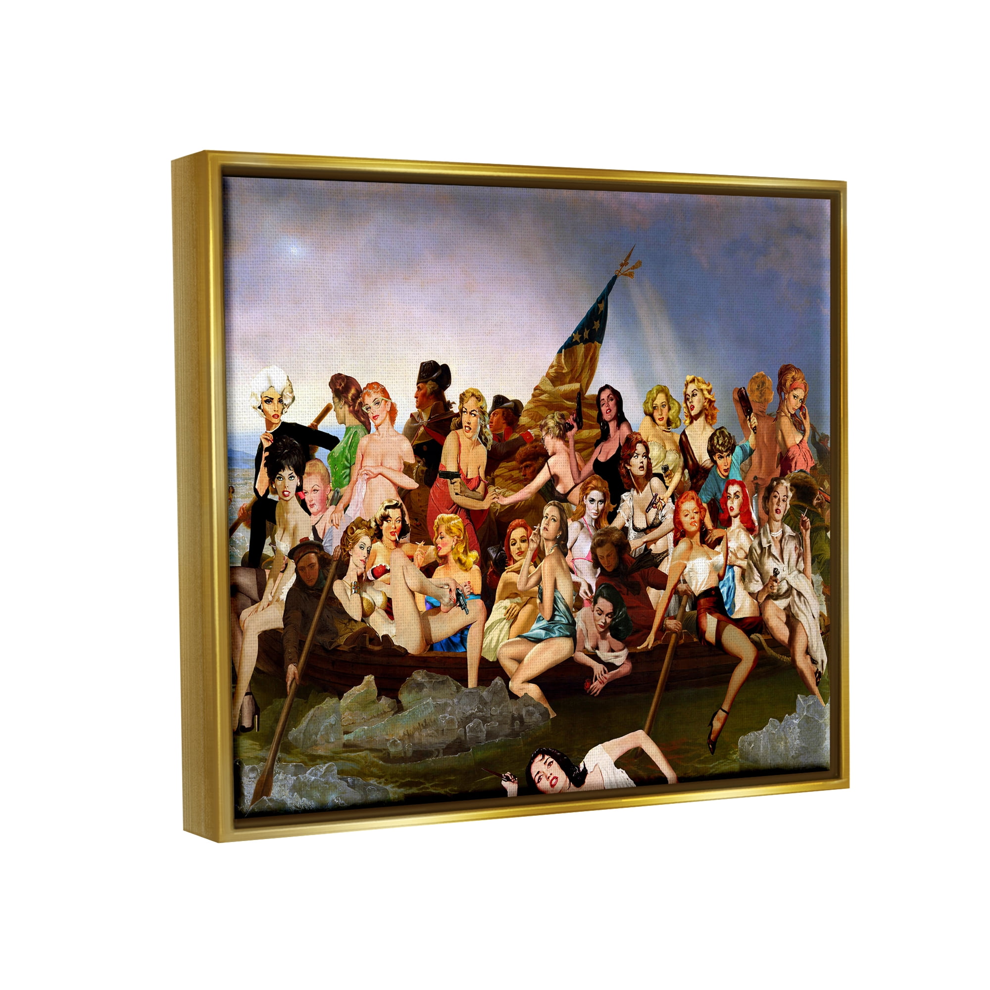 Stupell Industries Classic People Collage Novelty Painting Gold Floater Framed Canvas Art Print Wall Art, 31 x 25