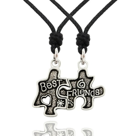 Best Friend Puzzle Yin Yang Silver Pewter Charm Necklace Pendant Jewelry With Cotton