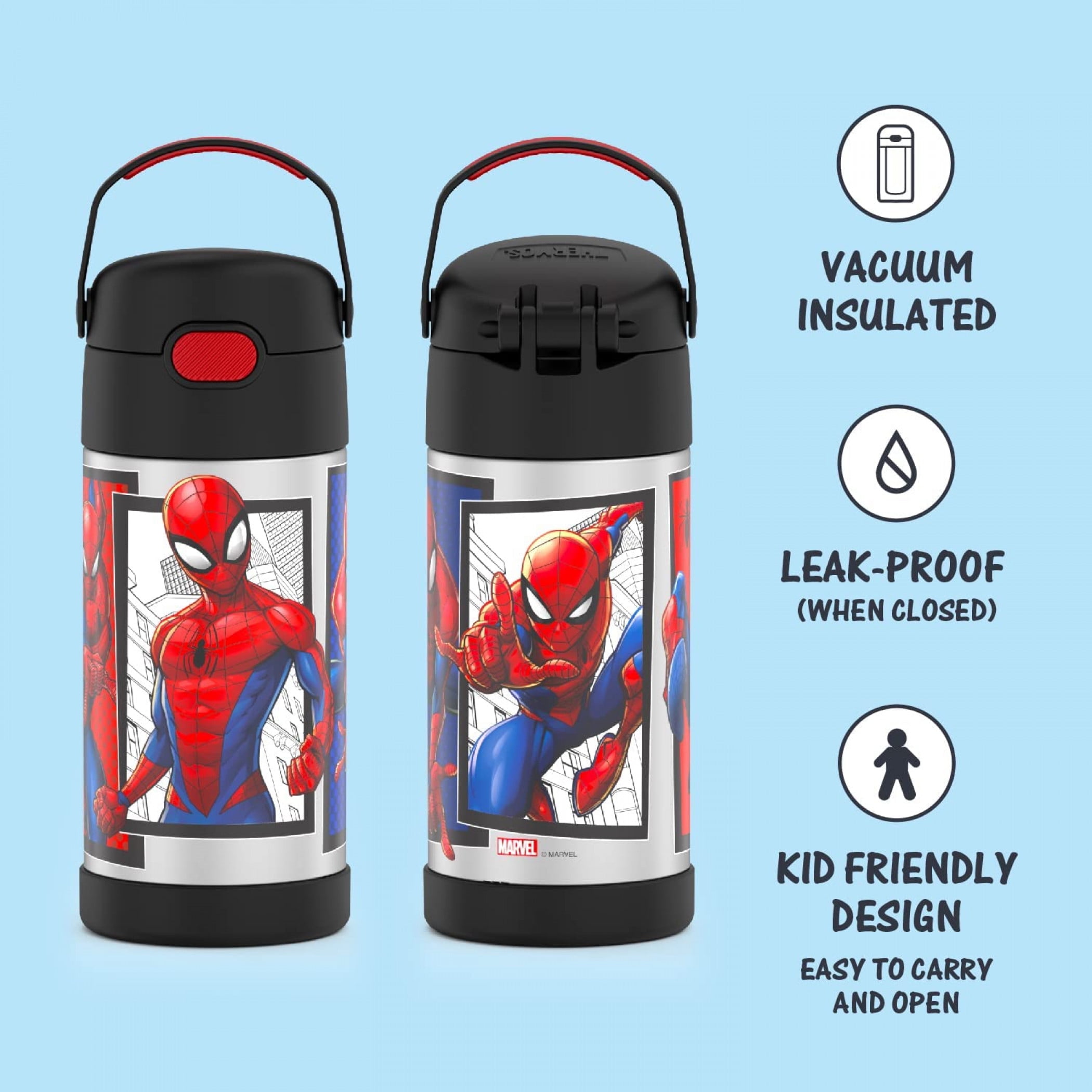 Thermos Spiderman Stainless Steel Commuter Bottle, Red-Blue, 16oz –  ShopBobbys