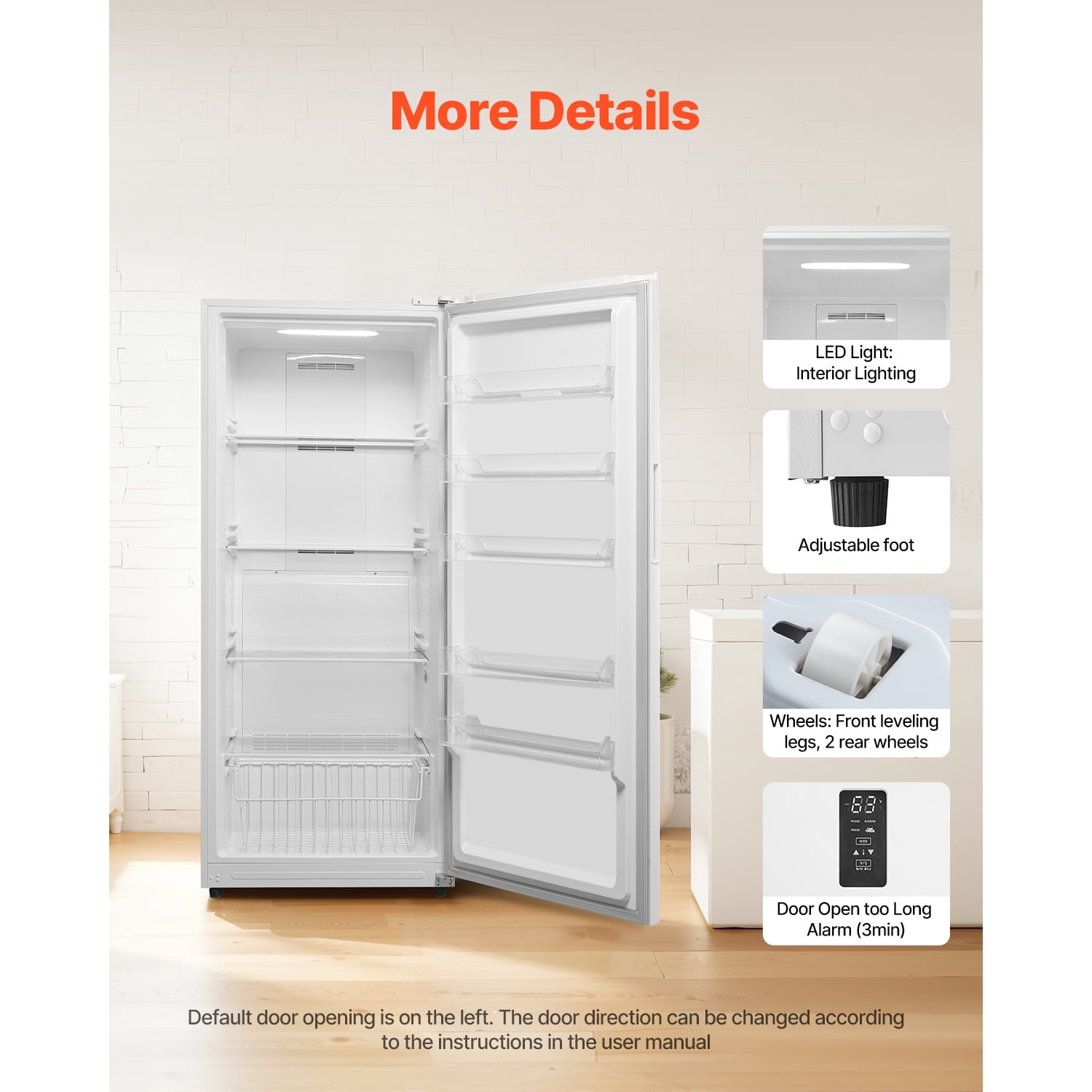 KFFKFF 20.2 Cu.Ft Convertible Upright Freezer Refrigerator, Frost-Free Combo with Temperature Control, Open Door Alarm, Adjustable Shelves & LED Lighting for Kitchen, Garage & Office