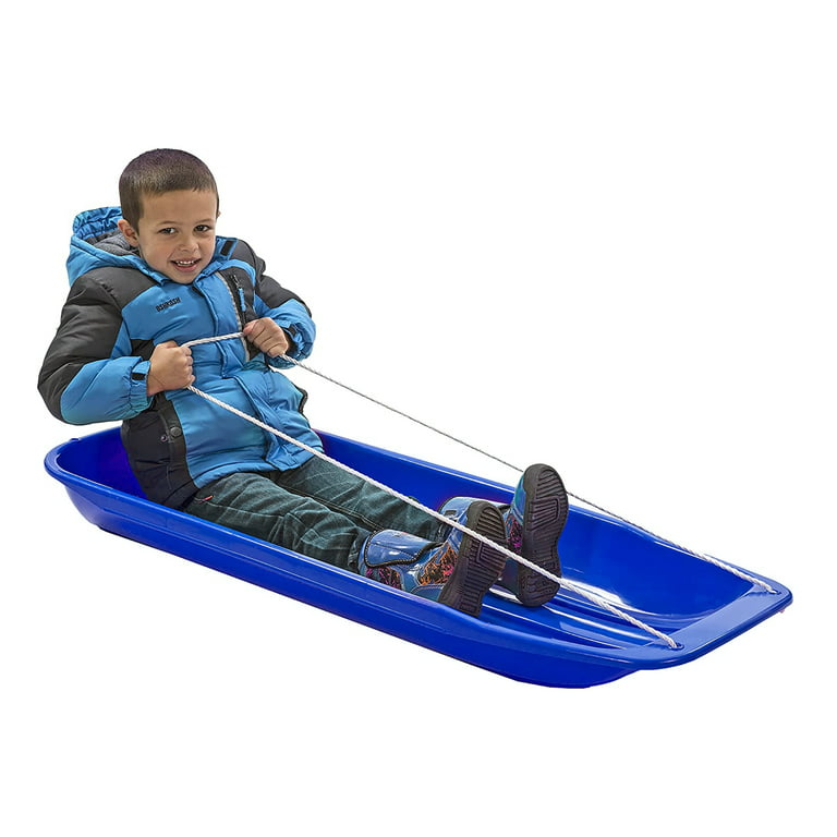 Lucky Bums Kids 48 Inch Plastic Toboggan Sled with Pull Rope, Blue (2 Pack)  