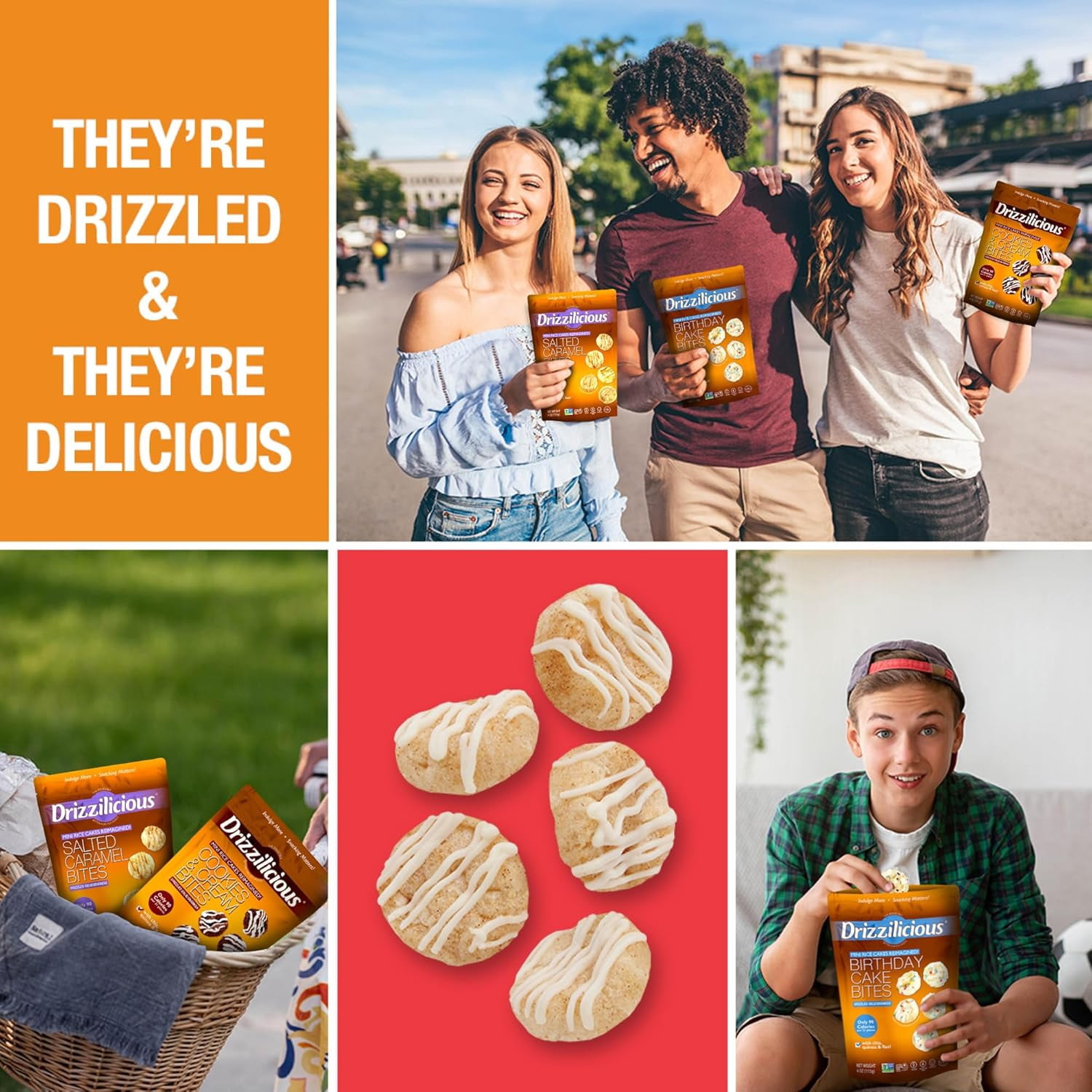 Drizzilicious Mini Rice Cakes, Cinnamon Swirl Flavored Rice Cake Gluten Free Snacks, Rice Crisps 10-Pack