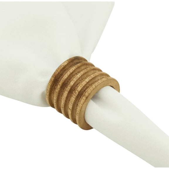 Fennco Styles Ribbed Mango Wood Napkin Rings, Set of 4 - Natural Decorative Wooden Napkin Holders for Home, Dining Room, Banquet, Family Gathering, Holiday and Special Occasion