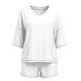 thumbnail image 7 of Bovxnpu Women 2 Piece Loungewear Set Beach Vacation Sweatsuit Tracksuit Set Fashion Casual Pocket Short Sleeve Crew Neck Top Elastic Shorts Set Summer Outfits, 7 of 7