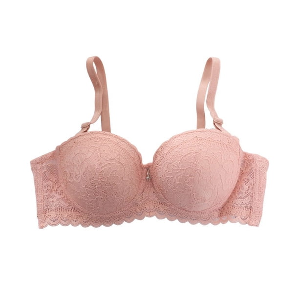 Sujetador de encaje fino de 1/2 taza, ropa interior fruncida con soporte superior ajustable para mujer