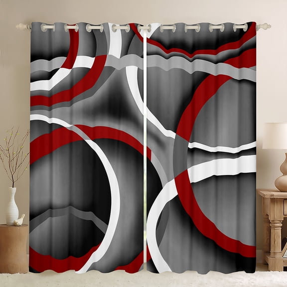 Homewish Geometric Stripes Lines Black Out Curtains for Boys Girls,Vintage Aesthetic Curtains Pack of 2 (42x63 Each),Minimalist Gradient Bedroom Curtains,Ultra Soft Home Decor