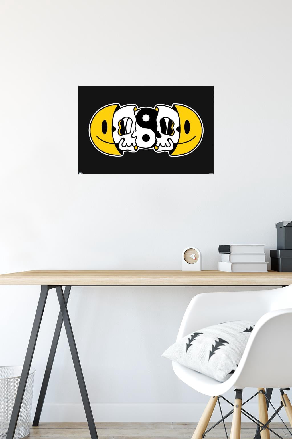 Yin Yang Smile Face Skull Wall Poster, 14.725" x 22.375"