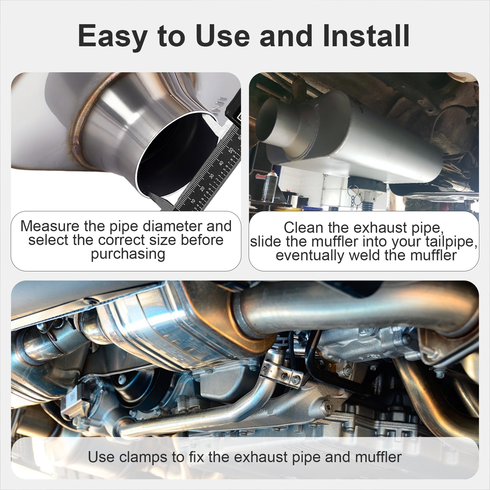 Universal Muffler Single chamber 409 Stainless Steel Performance Muffler for Cars Trucks, 3" Inlet/Outlet, Overall Length 17"