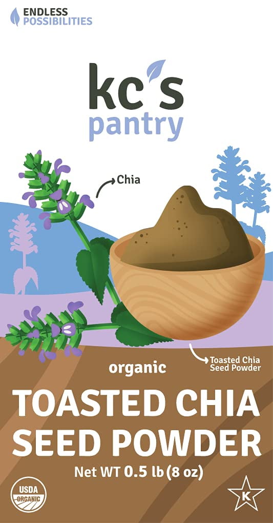 KC's Pantry Organic Chia Seed Powder, 8 oz. Bag, 19 Servings — Organic, Non-GMO, Vegan, Gluten-Free, Keto & Paleo, Kosher — Perfect for Smoothies, Baked Goods, Desserts, Dips, Burgers, Egg Replacement