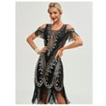 thumbnail image 2 of 1920s Vintage Dress Summer Fringe Beaded Great Gatsby Flapper Evening Dress Party Cocktail Prom,L,Black and Golden, 2 of 10