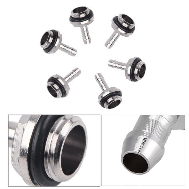 Pomya 6 PCS Two-Touch Fitting G1/4 Thread Barb Connector With Silicone Ring For PC Water Cooling Tube