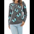 thumbnail image 2 of Suéteres de Punto con Estampado de Mariposas para Mujer, Informales, de Larga y Cuello Redondo Gris L, 2 of 9