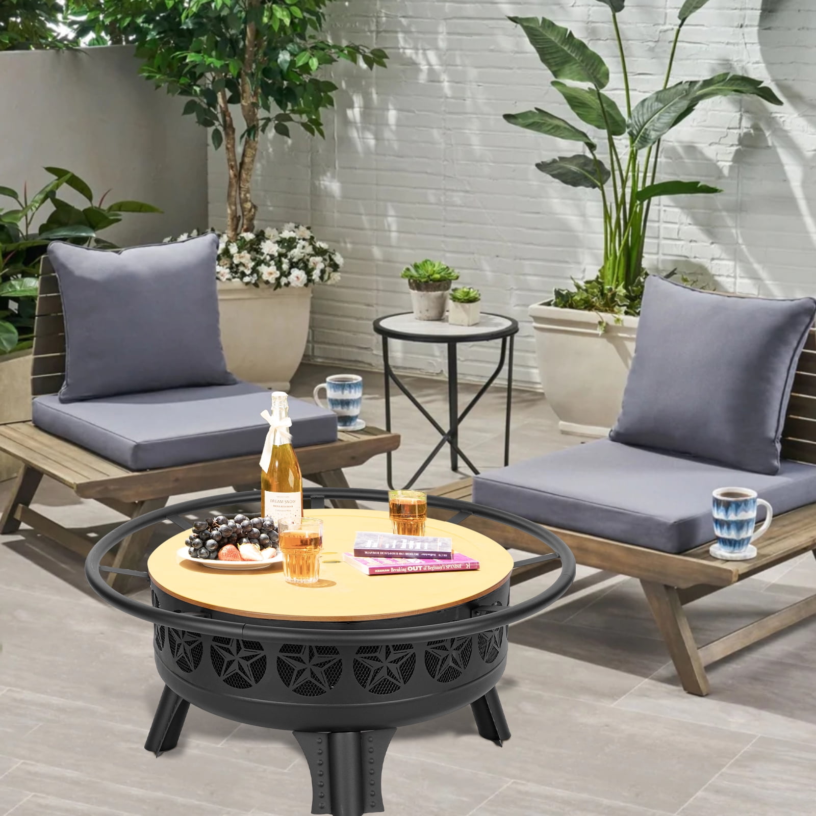 MistMo 38-Inch Wood Burning Fire Pit with Grill & Lid