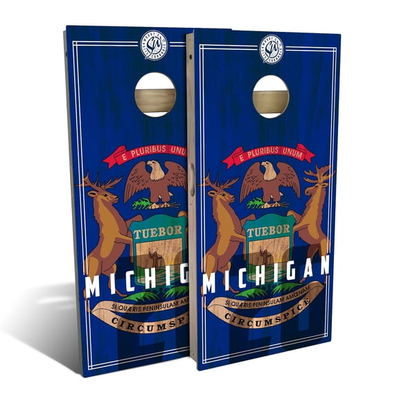 Skip's Garage | Michigan State Flag 2.0 Cornhole Board Set | Includes Boards & Bags | Choose Your Size & Accessories