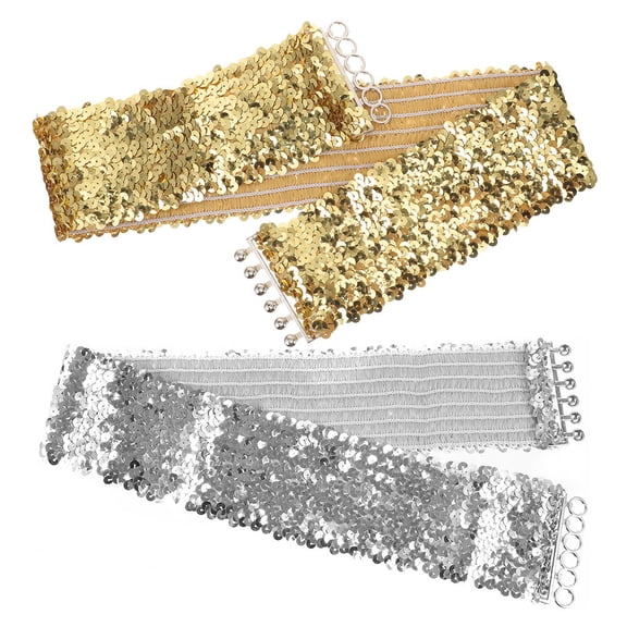 LOLIPPYY 2Pcs Multi Color Glitter Stretch Waist Belt Wide Elastic Belt for Dance and Party Wear