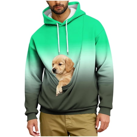 BVnarty Men s Fall Winter Ombre Print Pet Pouch Hoodie Gradient Long Sleeve Sweatshirt with Puppy Pocket Relaxed Hoodie for Pet Owners Fall Outdoor Wear Green L