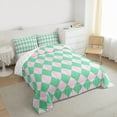 thumbnail image 3 of Homewish Bohemain Rhombus Print Full Size Comforter Sets,Minimalsim Geometric Aesthetic Bedding Comforter Set,Pink Green Bedding Sets For Girls Teens,Breathable Home Decor Reversible,3pcs, 3 of 8
