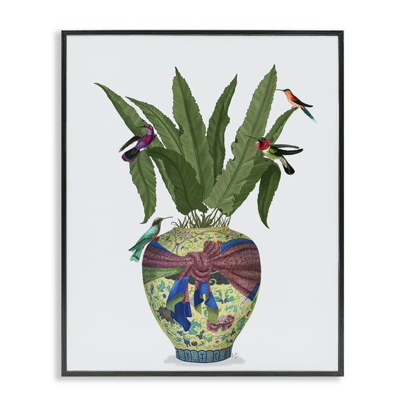 Stupell Industries Traditional Birds on Planter Botanical & Floral Painting Black Framed Art Print Wall Art, 11 x 14