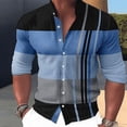 thumbnail image 4 of Camisa de verano para hombre con estampado de rayas, cuello alto, ropa de calle para exteriores, manga larga, estampada, diseño de botones de moda urbana, 4 of 4