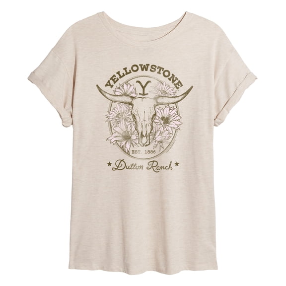 Yellowstone - Dutton Ranch Skull Flowers - Juniors Oversized Graphic T-Shirt