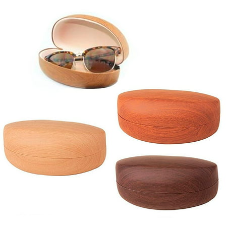 1 Large Hard Sunglasses Case Wooden Design Eye Glasses Portable Wood Clam
