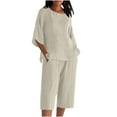 thumbnail image 2 of Zynoxe Womens Two Piece Set with Pockets Fashion Crew Neck 3/4 Sleeve Top Elastic Waist Capri Shorts Suit Lightweight Breathable Split Side Vacation Outfits Plus Size Solid Color Summer Sets 2XL, 2 of 6