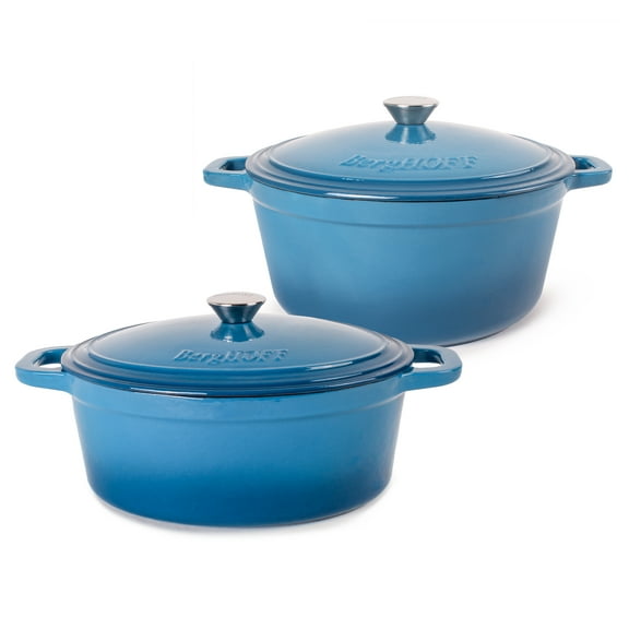 BergHOFF Neo 4Pc Cast Iron Cookware Set, 5qt. & 8qt. Covered Dutch Oven, Blue
