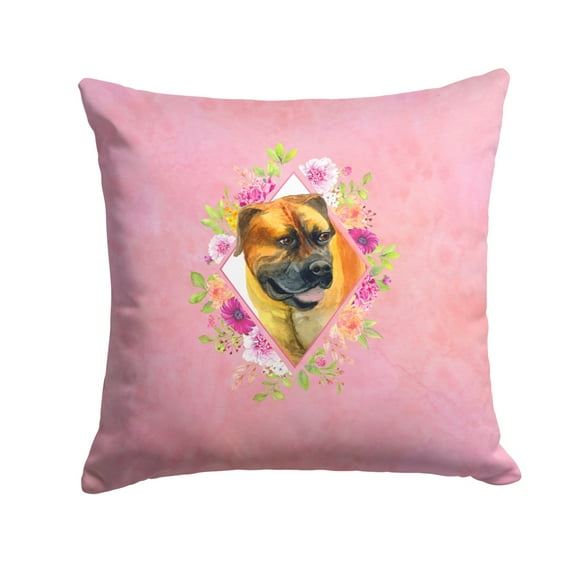 Carolines Treasures CK4121PW1414 Borboel Mastiff Pink Flowers Fabric Decorative Pillow  14Hx14W multicolor