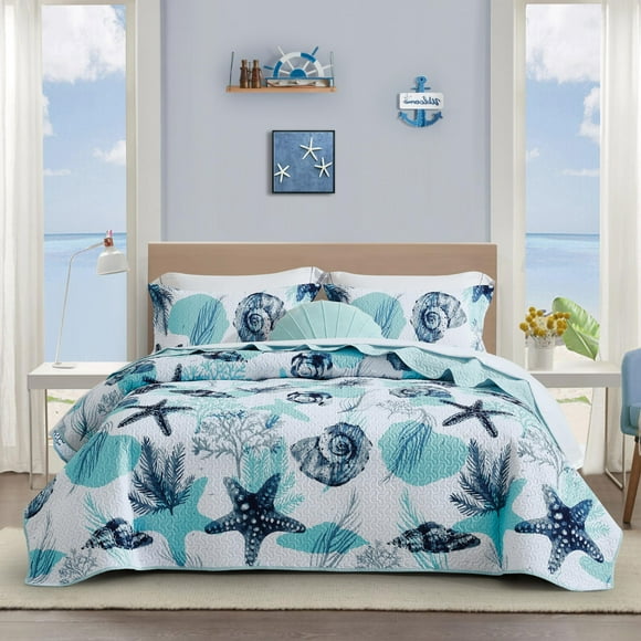 Juego de cama Tritard King, 269 x 244 cm, reversible, náutico