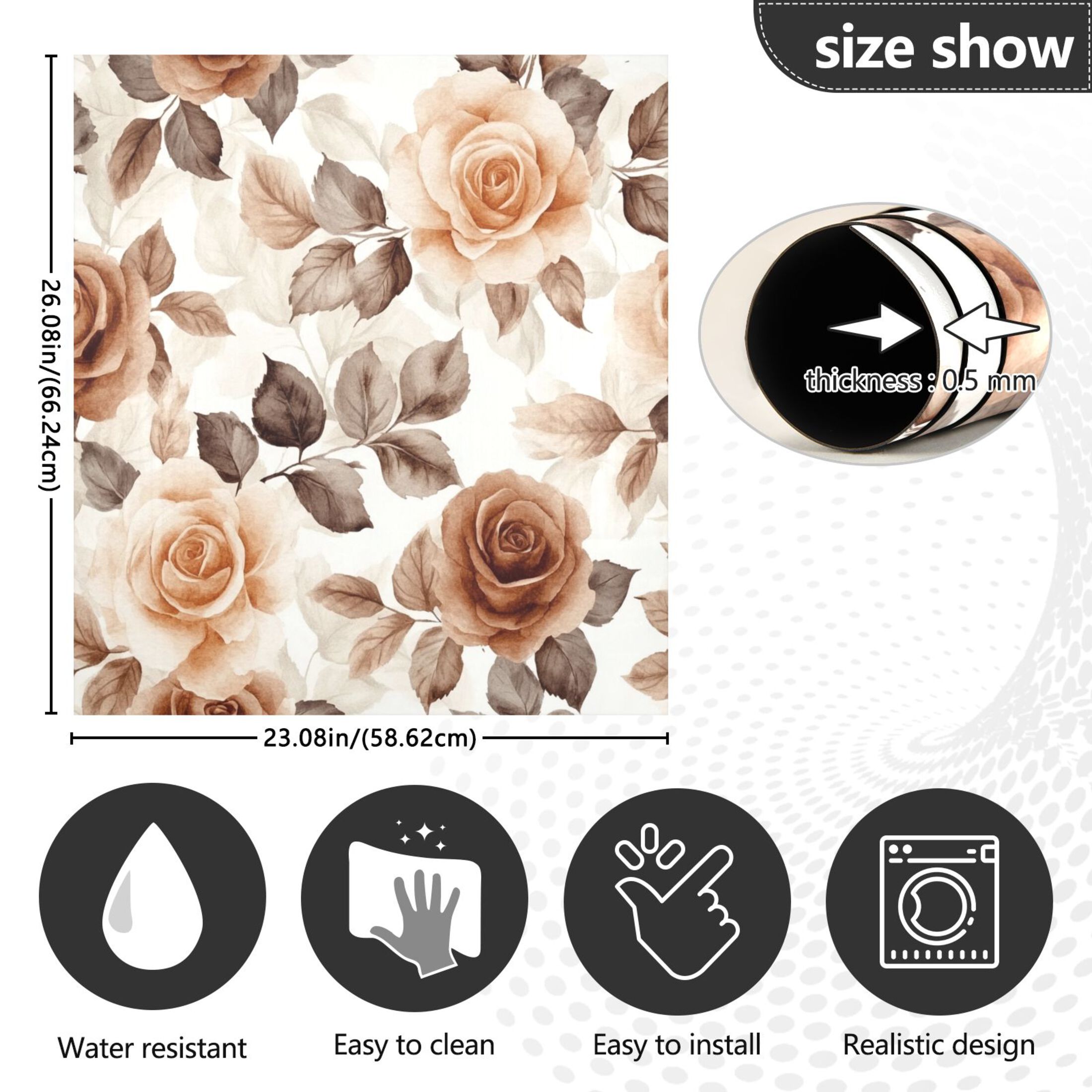 Dishwasher Magnetic Sticker 23x26 Inch Refrigerator Magnetic Sticker Washing Machine Magnetic Sticker Kitchen Panel Magnetic Sticker Home Decor Cartoon Brown Roses