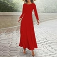 thumbnail image 2 of WTXUE Maxi Dresses, A-Line Long Sleeve Maxi Crew Neck, Womens Casual Flower Loose Boho Long Sundress Solid Women's Plus, Size L, 2 of 5