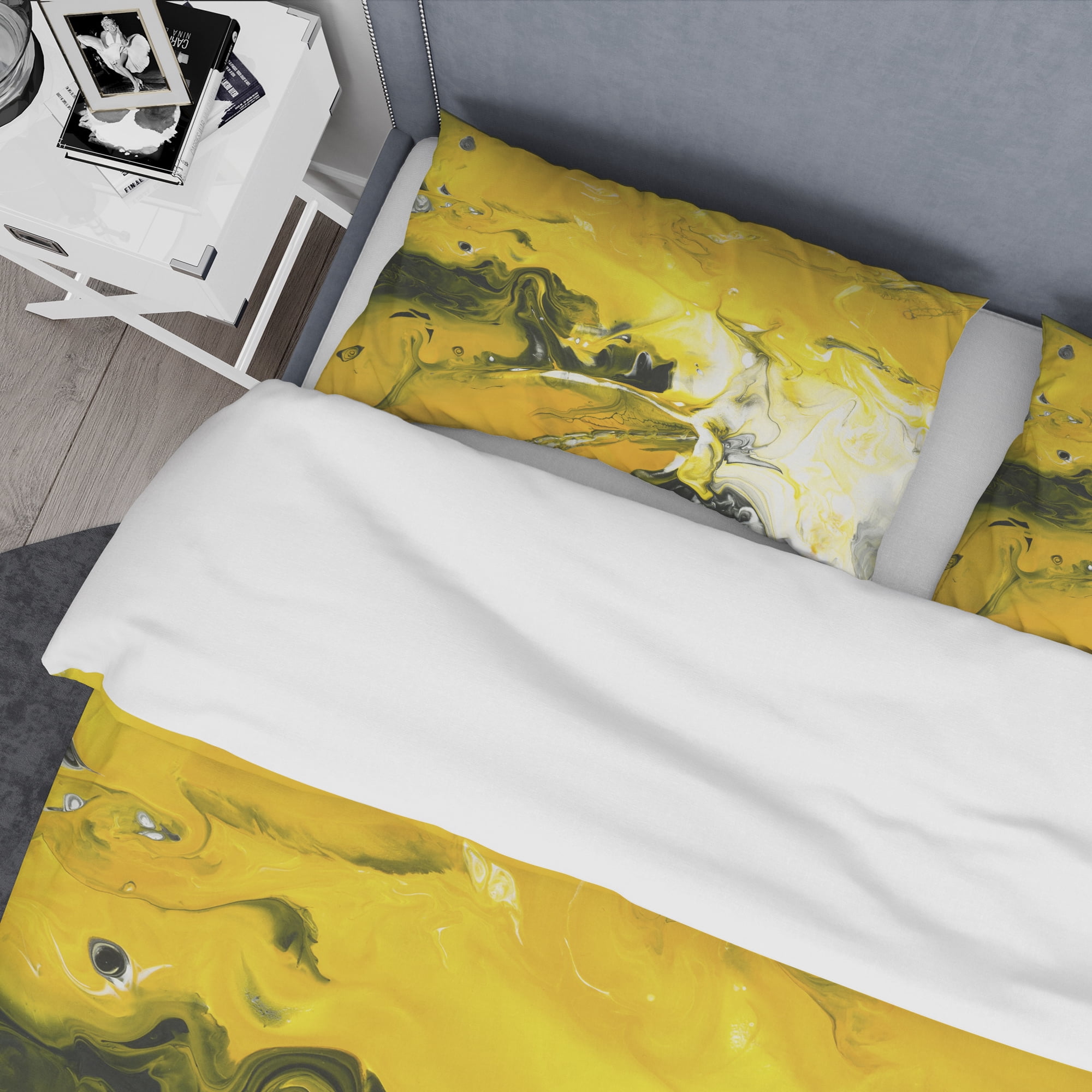 Designart 'Yellow Acrylic Hand Painted Marble' Modern & Contemporary Duvet Cover Set