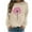 Khaki, variant on Womens Valentine Sweatshirt Heart Fleece Crewneck No Hood Long Sleeve Pullover Tops Stylish Jumper XL