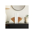 thumbnail image 2 of Stylish Curved Marble Book Ends with Wood Accent - Decorative Book Accessories for Bookshelf or Office - Modern Bookend for Home Library, Desk, or Coffee Table Decor - Set of 2, 5", White & Brown, 2 of 10