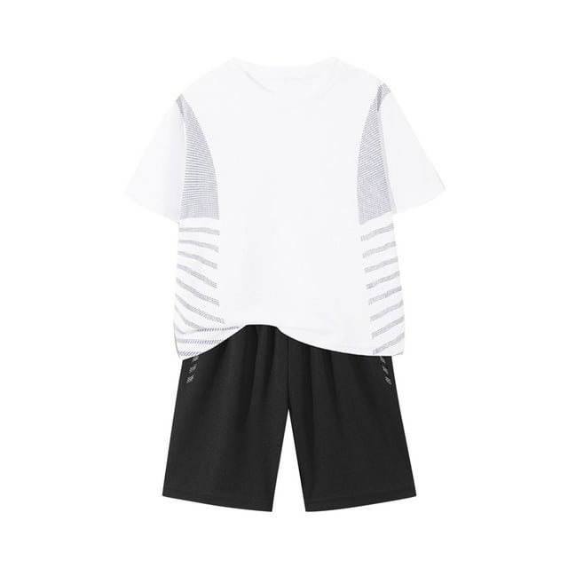 IFNWSV Ensembles d'Été pour Garçons Mode Décontractée Manches Courtes Col Rond Col Bouton Short Pantalon Survêtement 13 Ans