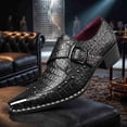 thumbnail image 4 of Men's Croc-Embossed Monk Strap Dress Shoes, Pointed Toe, Block Heel, Studded Casual Loafers Business Dress Shoes, 4 of 6