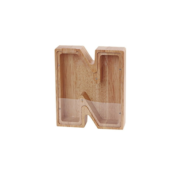 Hucha de madera/bambú con forma de letras en inglés, caja de almacenamiento para guardar monedas, ma Abanopi N