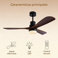 thumbnail image 2 of Ventilador de Techo con Luz LED - Motor DC Silencioso Reversible con Control Remoto - 3 Aspas de Diseño Aerodinámico con Acabado Madera - Lámpara Ventilador para Sala, Recámara o Terraza, 2 of 6