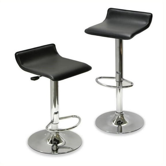 Bowery Hill 30.79" Contemporary Metal/PVC Bar Stool in Black/Silver (Set of 2)