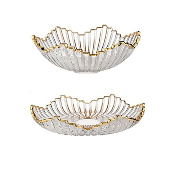 2 Pack Crystal Fruit Bowl, Decorative Centerpiece Wedding Gift Platter, Clear Crystal Deep Plate, Tabletop Fruit Plates Dessert Plate Cake Plate