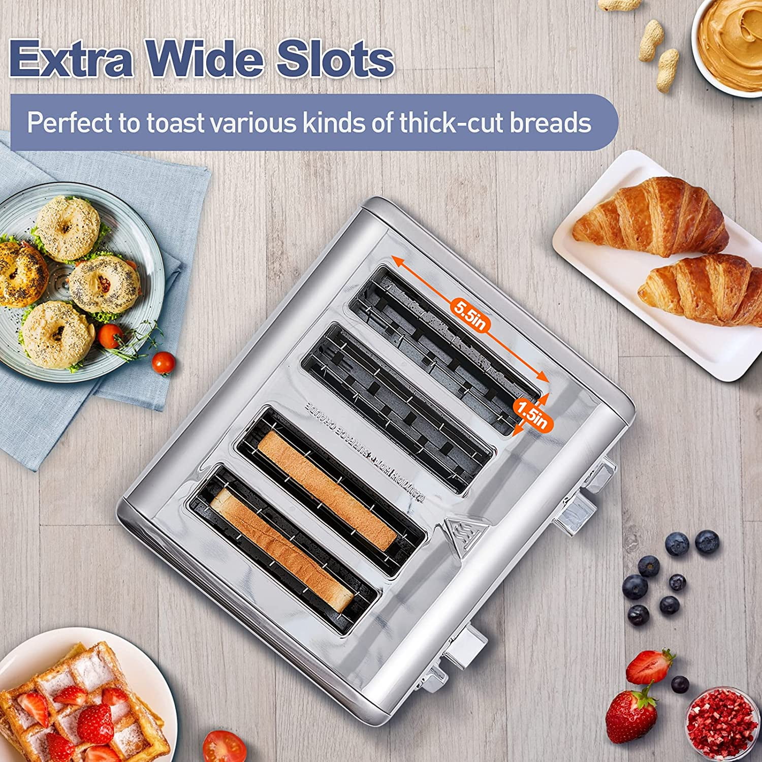 4 Slice Toaster, Ultra-Clear LED Display & Extra Wide Slots, Dual Control Panels of 6 Shade Settings, Cancel/Bal/Defrost Function, Removable Crumb Trays, Stainless Steel Toaster
