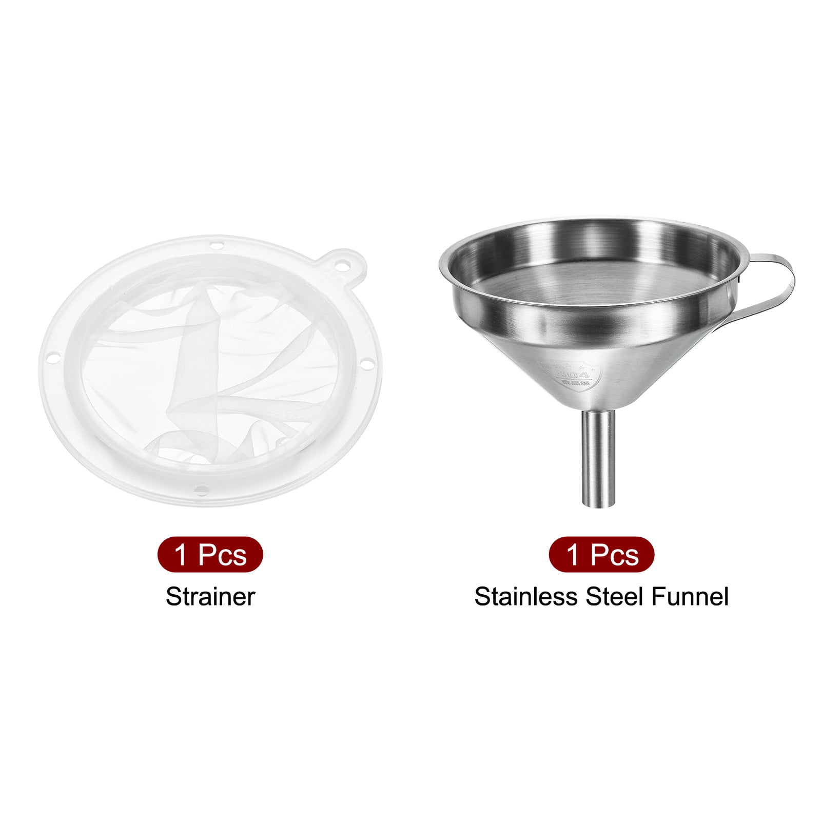 Unique Bargains Stainless Steel Kitchen Funnel with Mesh Strainer White Silver 400 Mesh