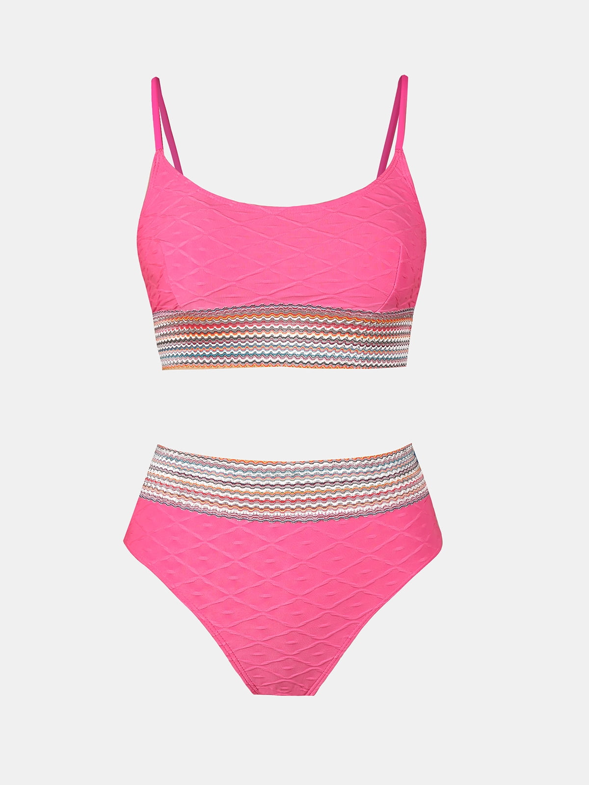 Pink Abstract Print High Leg Scoop Bikini Set