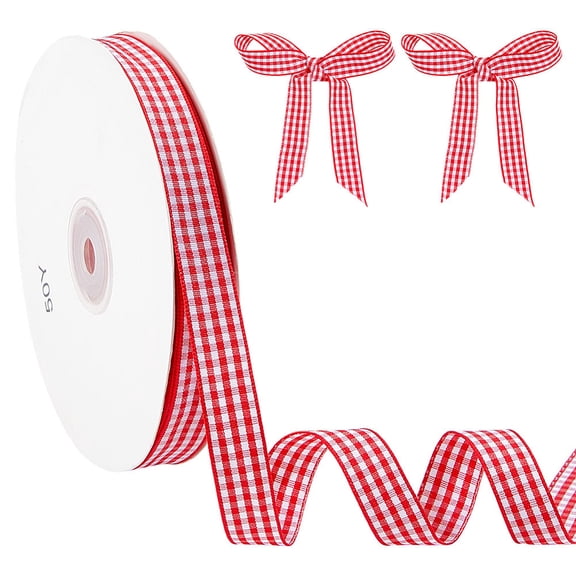 50 Yards Red and White Gingham Ribbon 5/8 inch Red Plaid Checkered Gifts Buffalo Ribbon Taffeta Plaid Ribbon for Gift Wrapping Crafts Bows Hair Bows