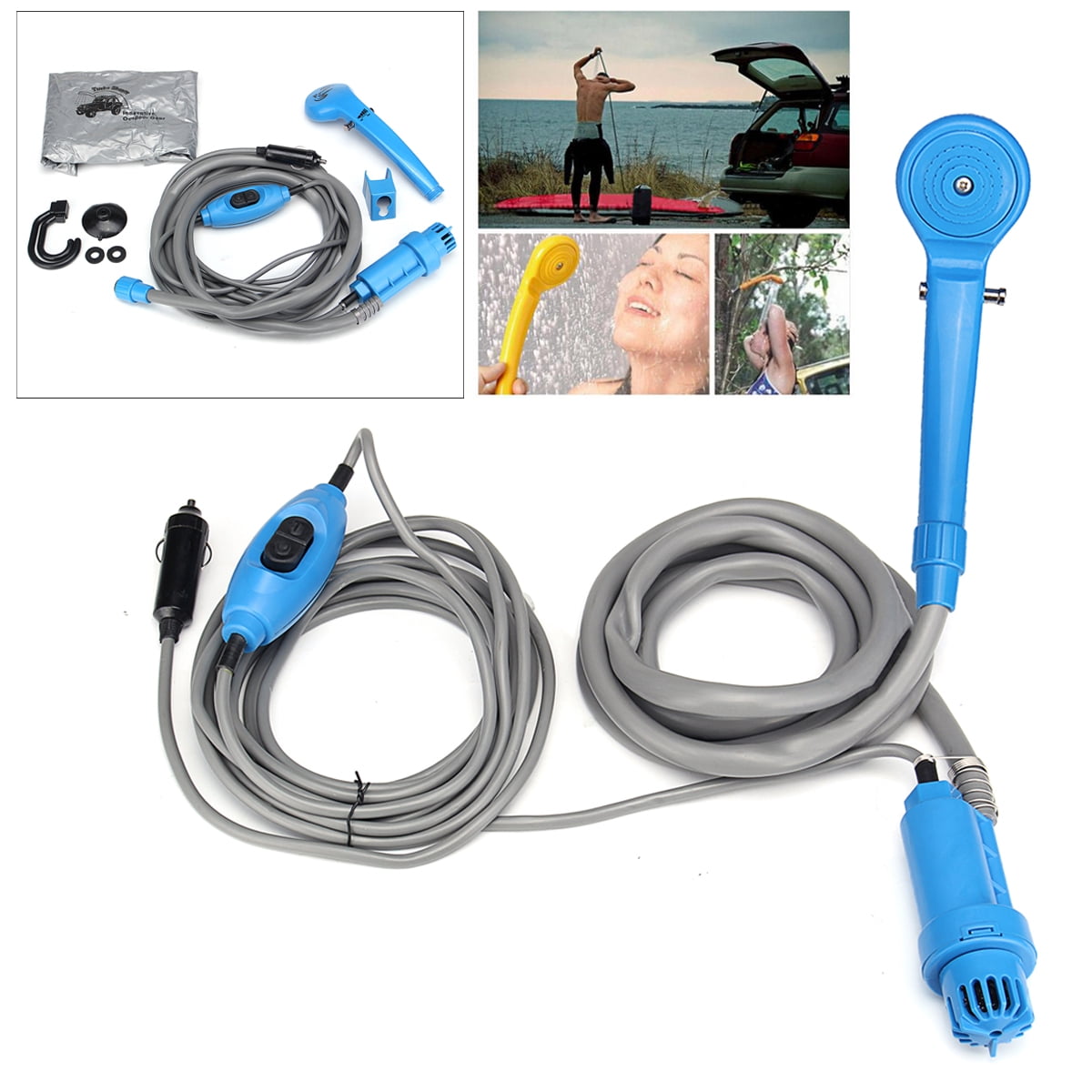 camp shower with foot pump